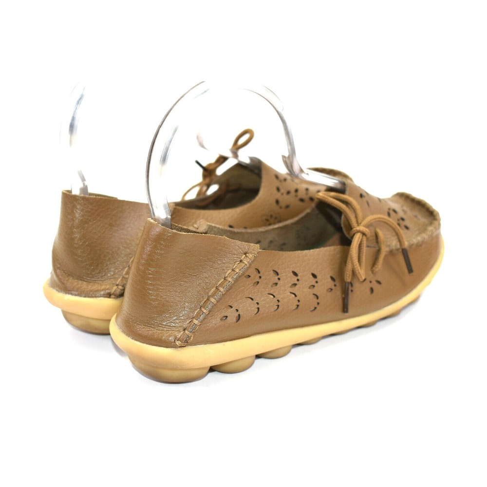 Socofy Women's Brown Leather Slip On Loafers Driving Shoes Mocassins flats US‎ 9 - Picture 4 of 11
